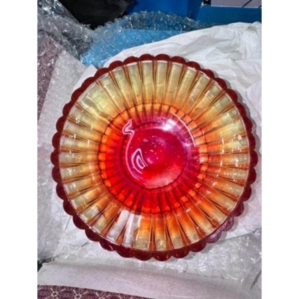 Vintage Amberina Glass Orange Sunset Candy Dish Compote Ribbed Footed Design - Picture 5 of 5
